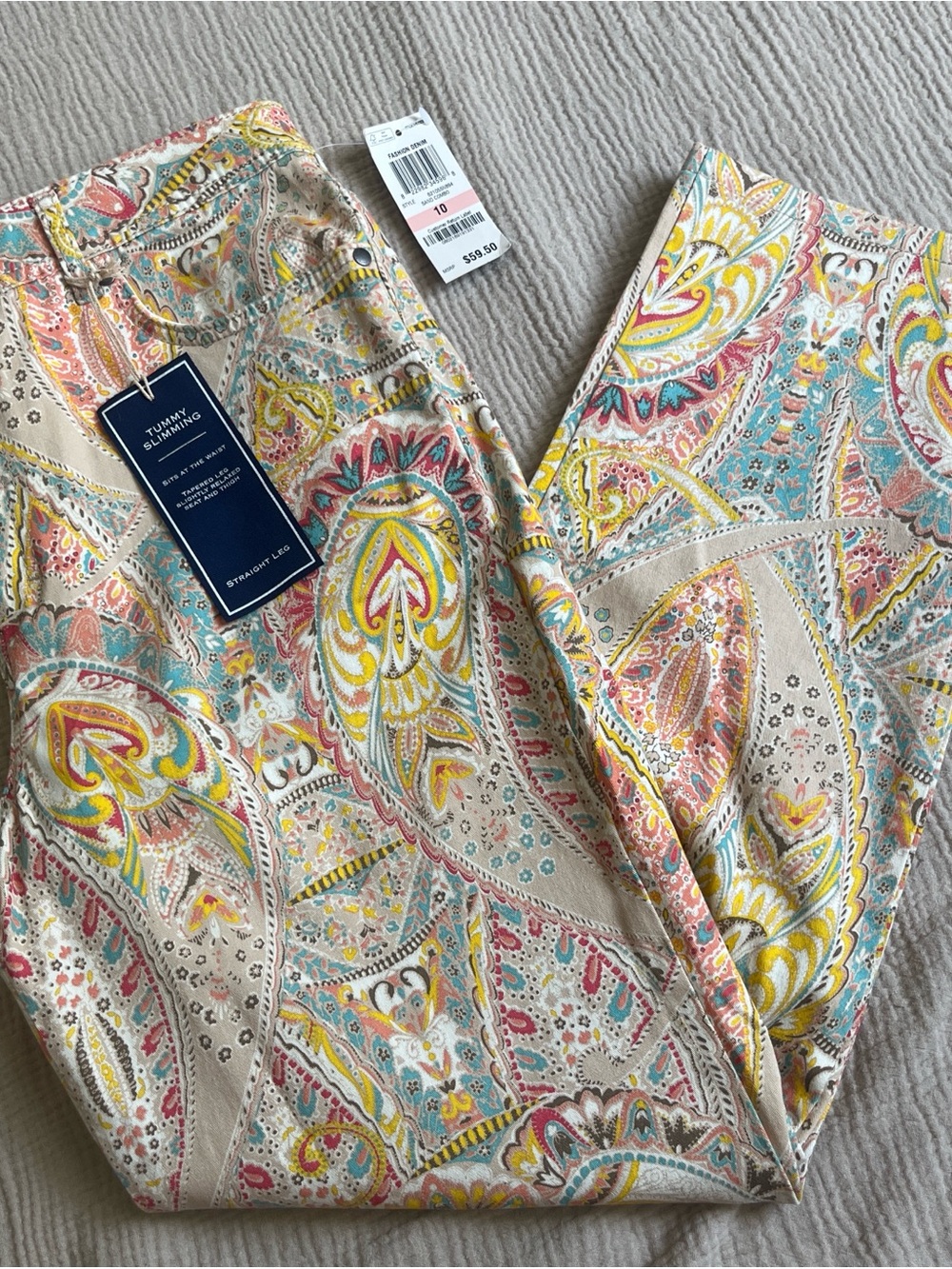 Charter Club Paisley Cotton Blend Pants in Yellow, Teal & Coral